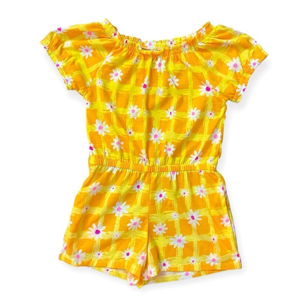Extremely Me Girl’s Orange Yellow Daisy Short Sleeve Romper Size 6X